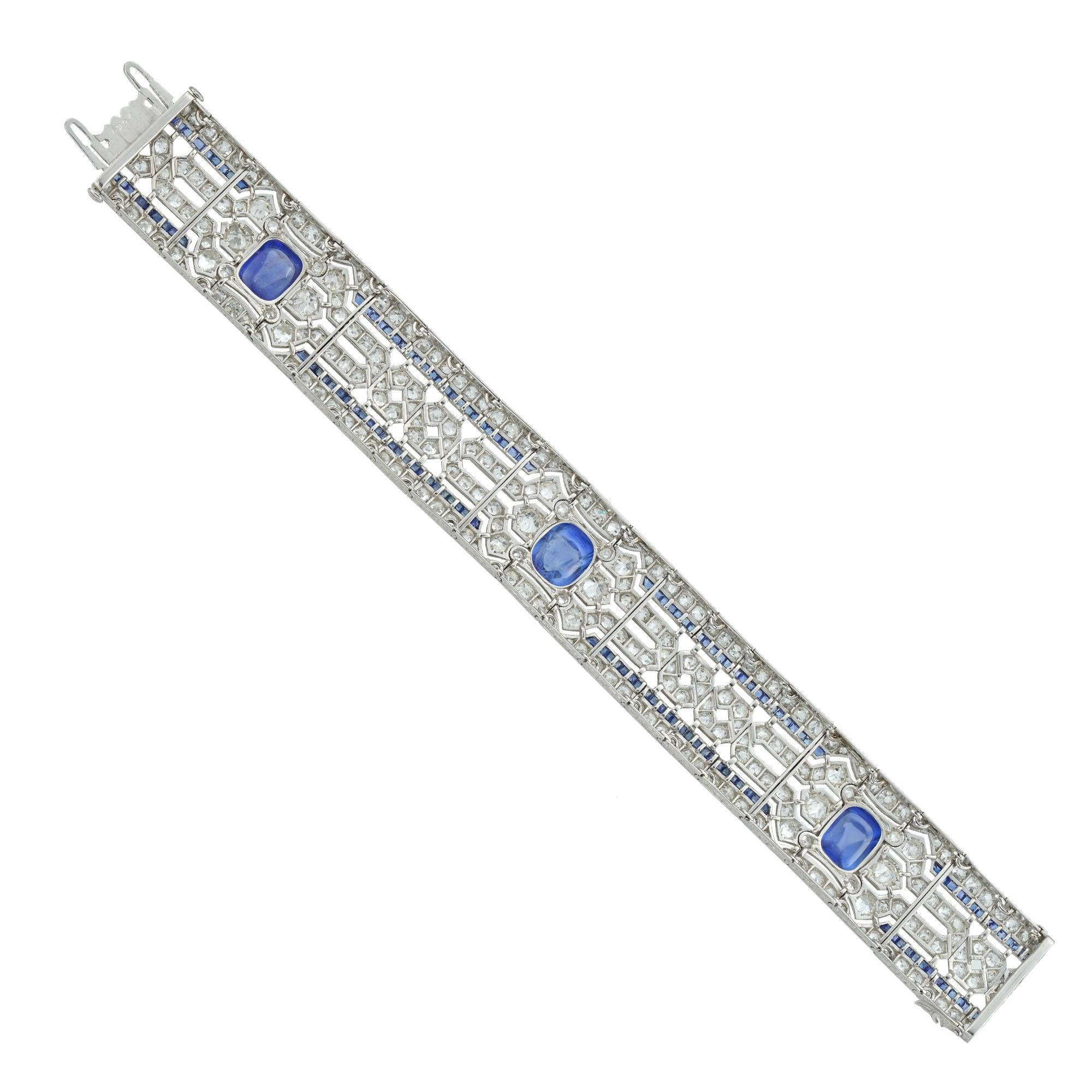 Art déco-Armband mit Saphiren und Diamanten im Zustand „Gut“ im Angebot in London, GB