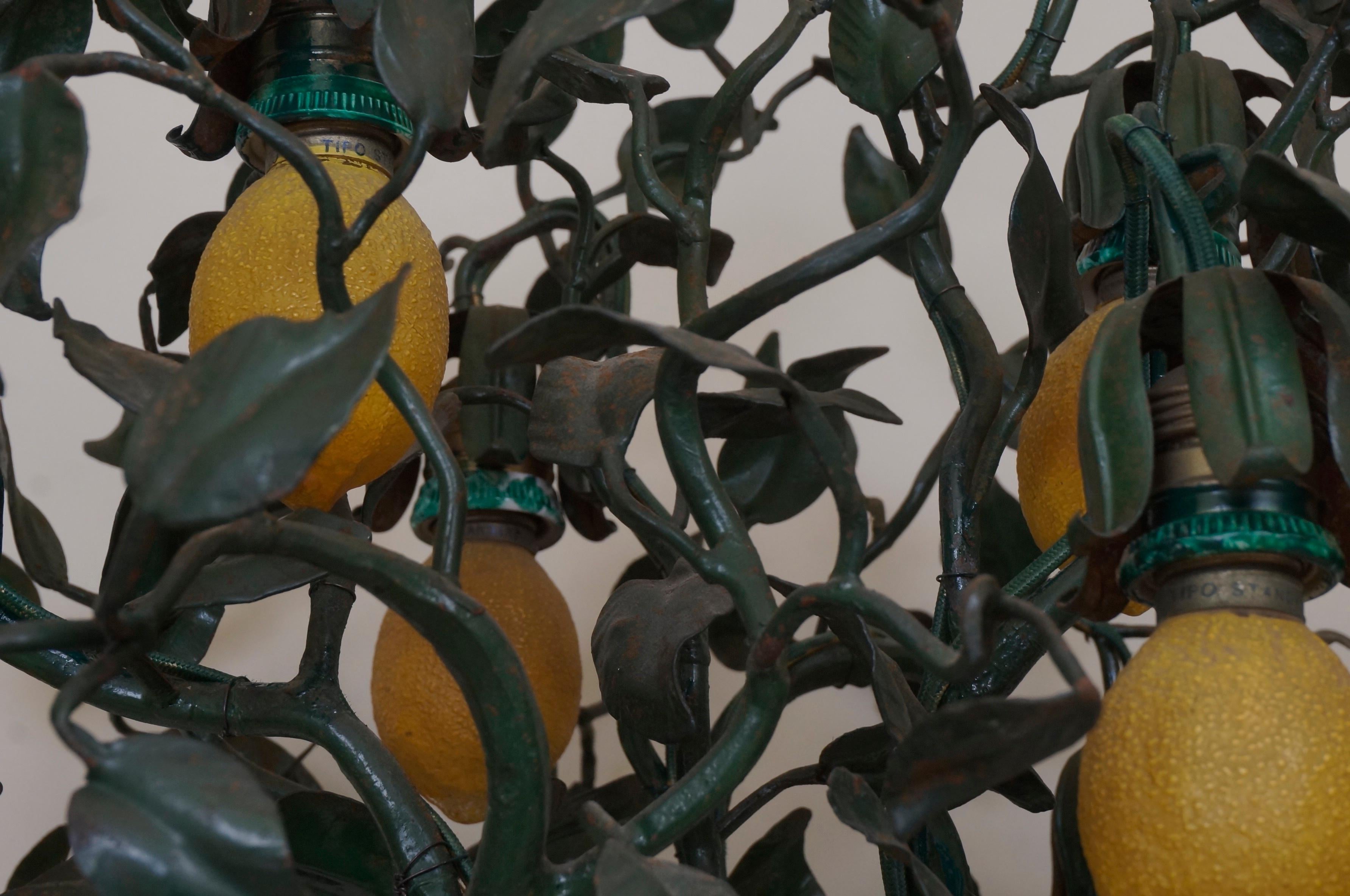 French Important Art Nouveau Wrought Iron Lemon Tree Table Lamp For Sale
