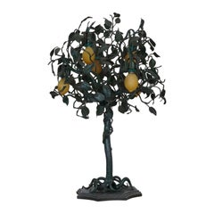 Important Art Nouveau Wrought Iron Lemon Tree Table Lamp