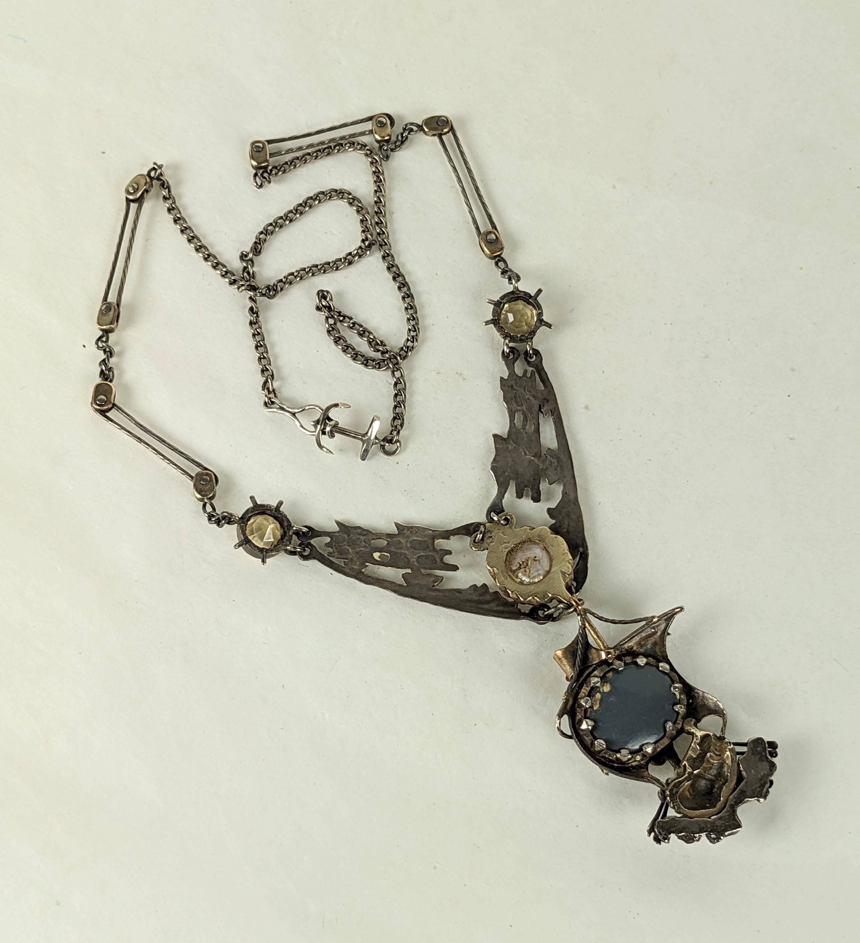 Important Arts and Crafts Black Opal Galleon Necklace For Sale 7