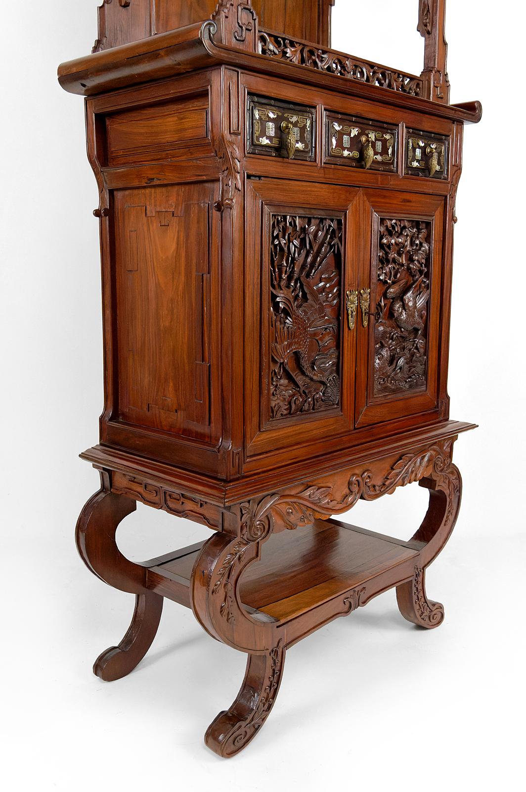 Wood Important Asian Cabinet in carved wood, Vietnam or China, Circa 1880 For Sale