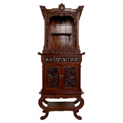 Important cabinet asiatique en bois sculpté, Vietnam ou Chine, vers 1880