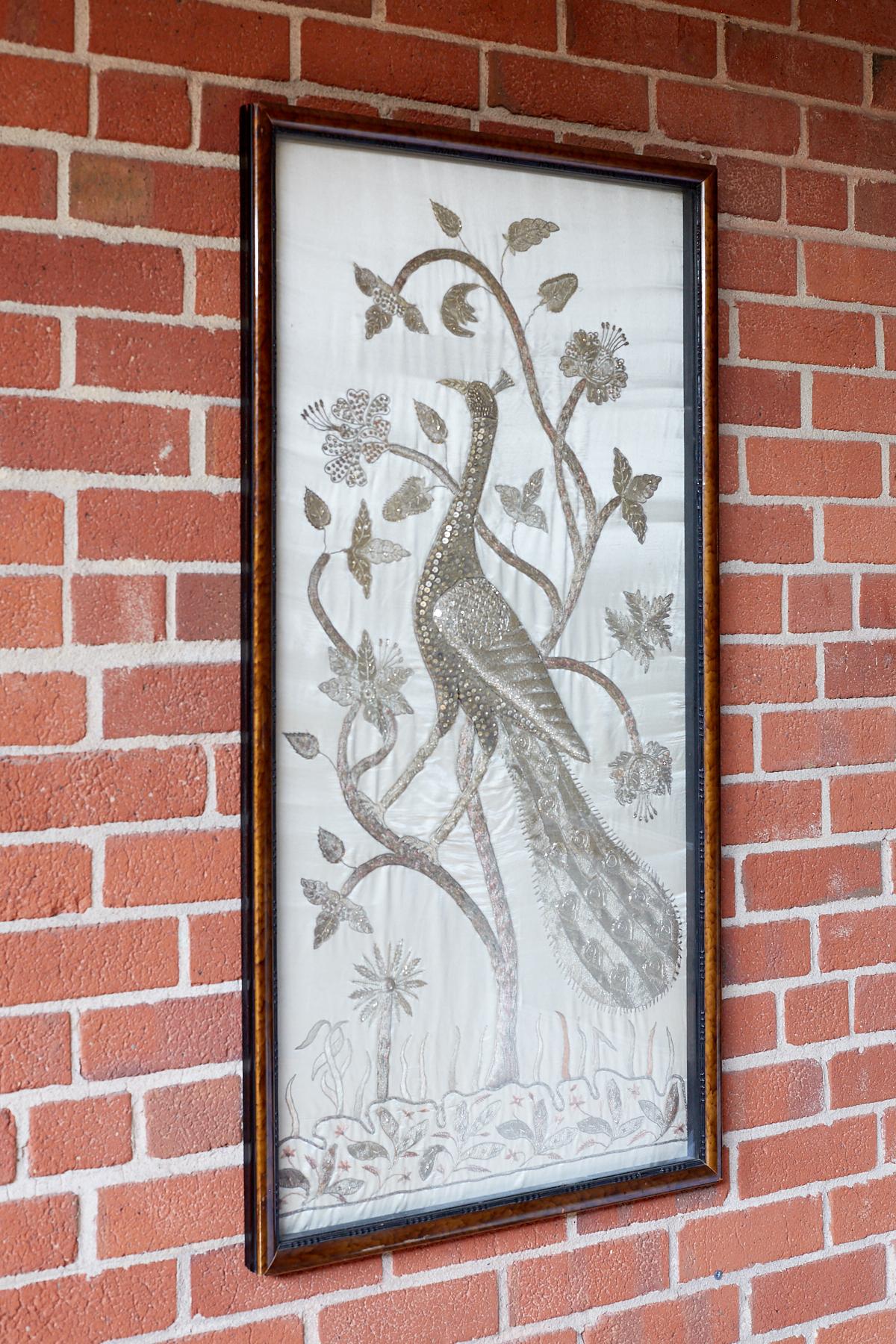 Important Asian Kalaga Style Silk Embroidery of Peacock In Good Condition In Rio Vista, CA