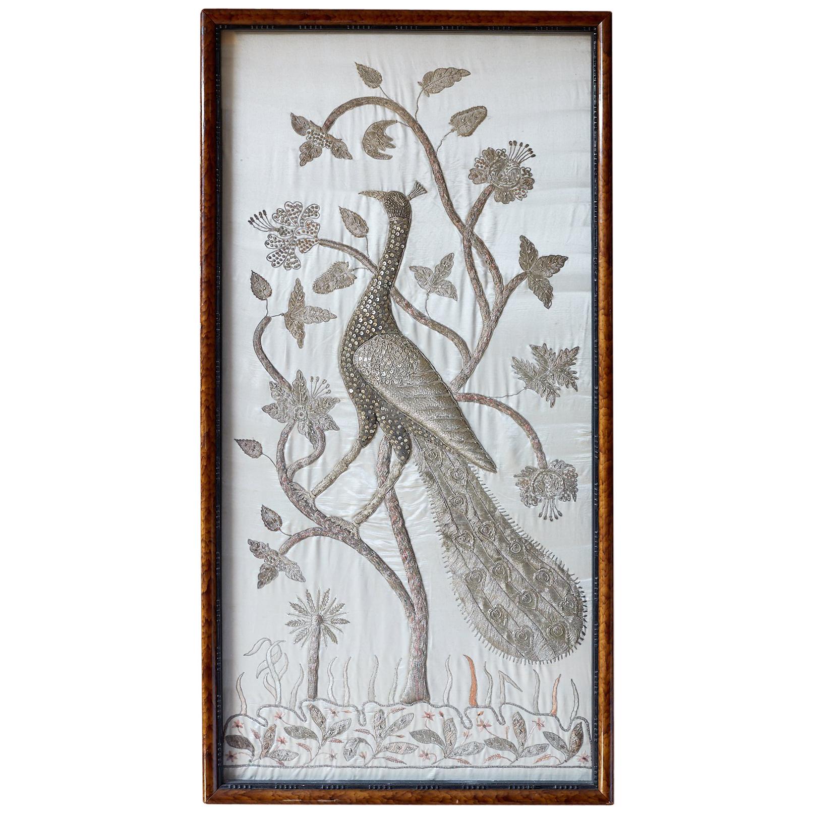 Important Asian Kalaga Style Silk Embroidery of Peacock