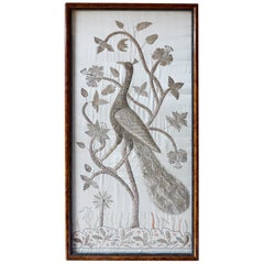 Antique Important Asian Kalaga Style Silk Embroidery of Peacock