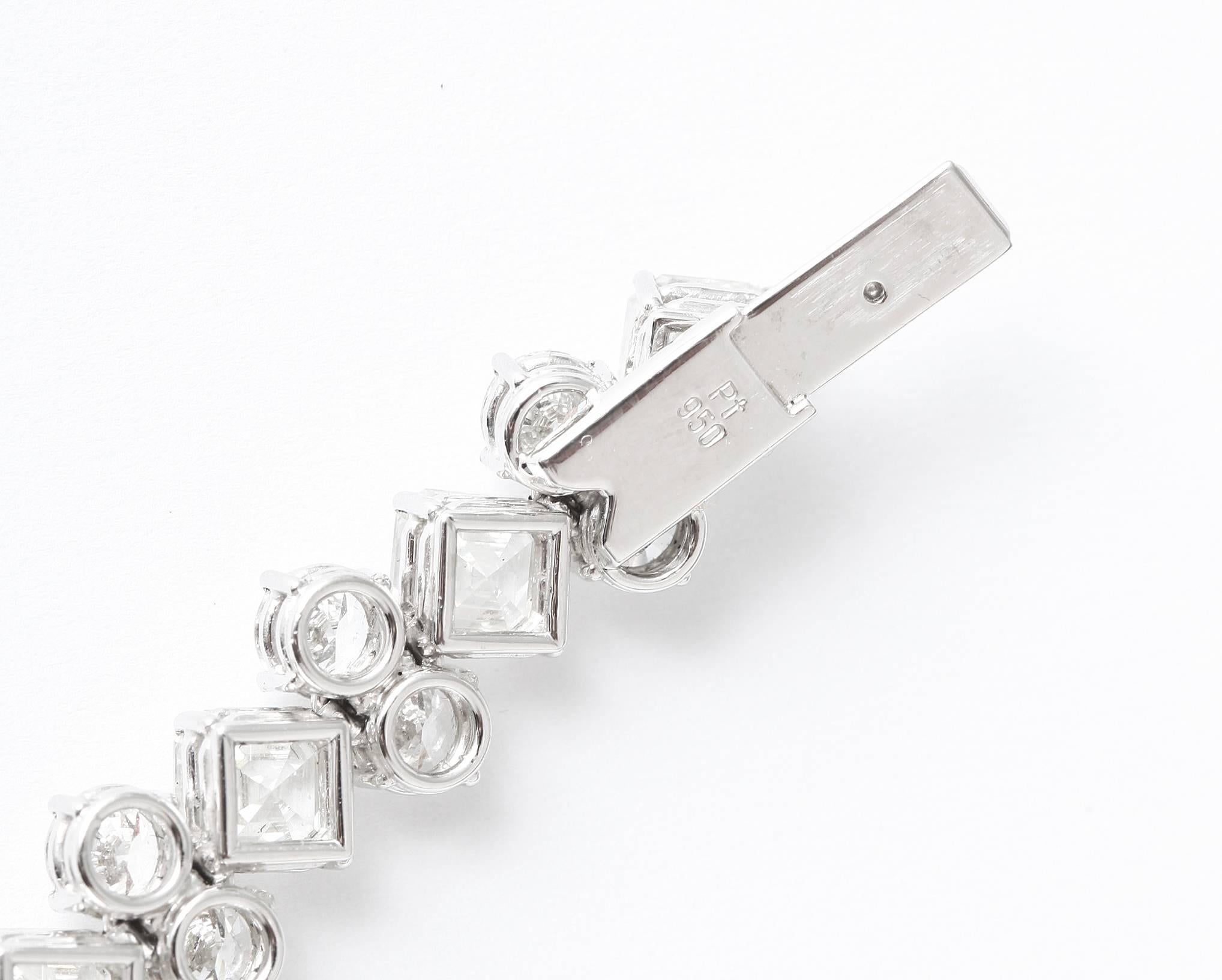 Important Asscher Cut and Round Diamond Platinum Bracelet For Sale 1