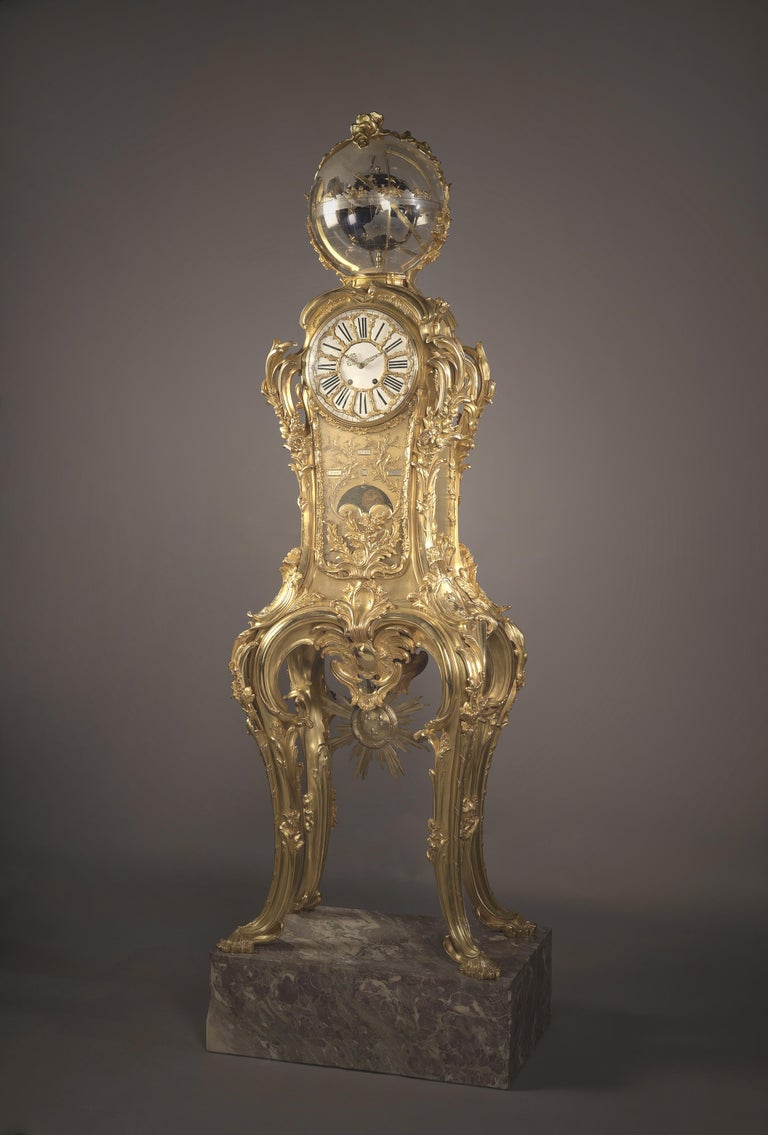 An exceptional and highly important Louis XV style astronomical regulator clock, attributed to François Linke, after the model by Passement and Caffieri for Louis XV.

French, circa 1900. 

The bronze stamped 'Vve Leloutre' and 'GF'. 
Linke