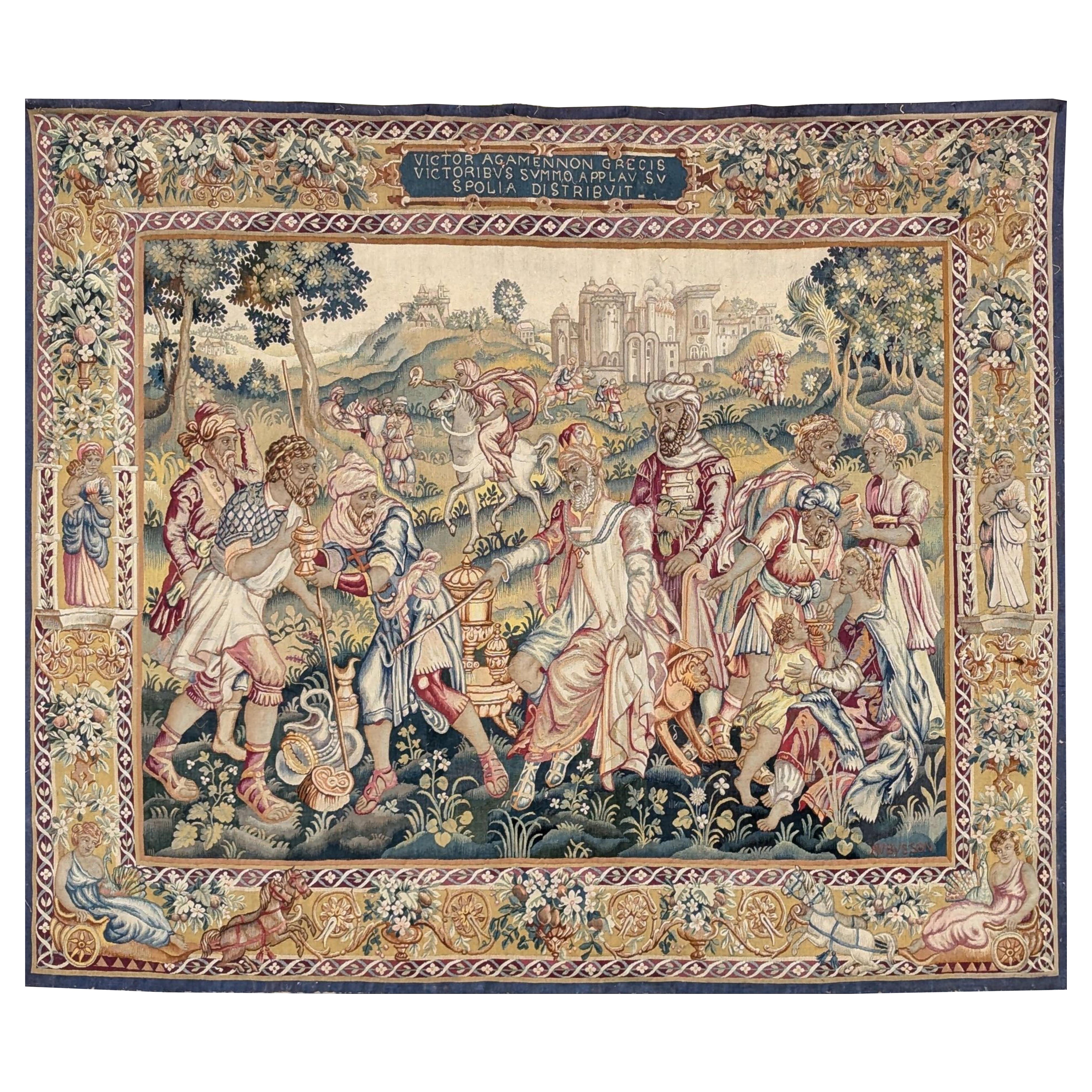 Importante arazzo AUBUSSON "Agamennone vittorioso" Inizio del XX secolo in vendita