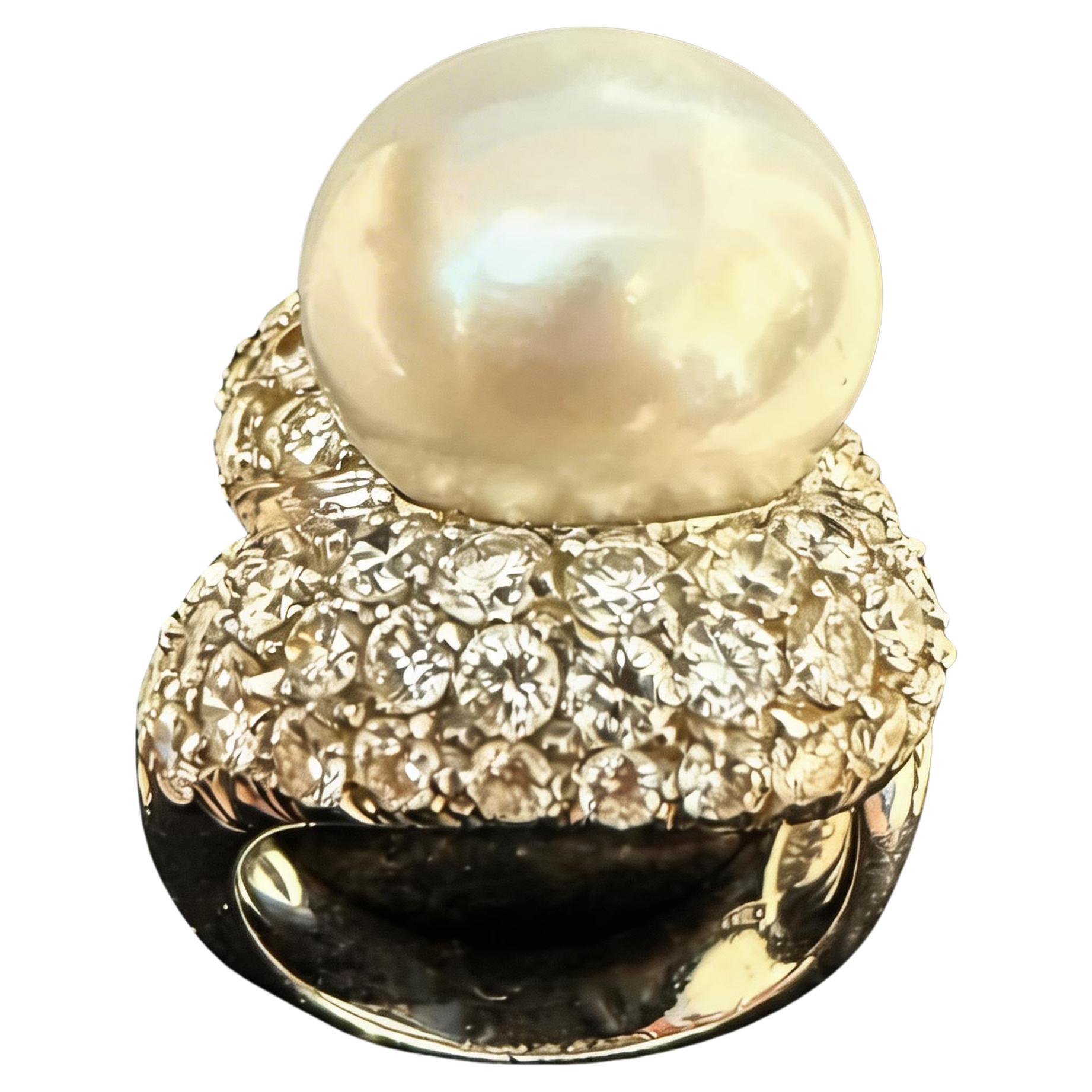 Wichtiger australischer Perlen- und Diamantenring aus Weißgold