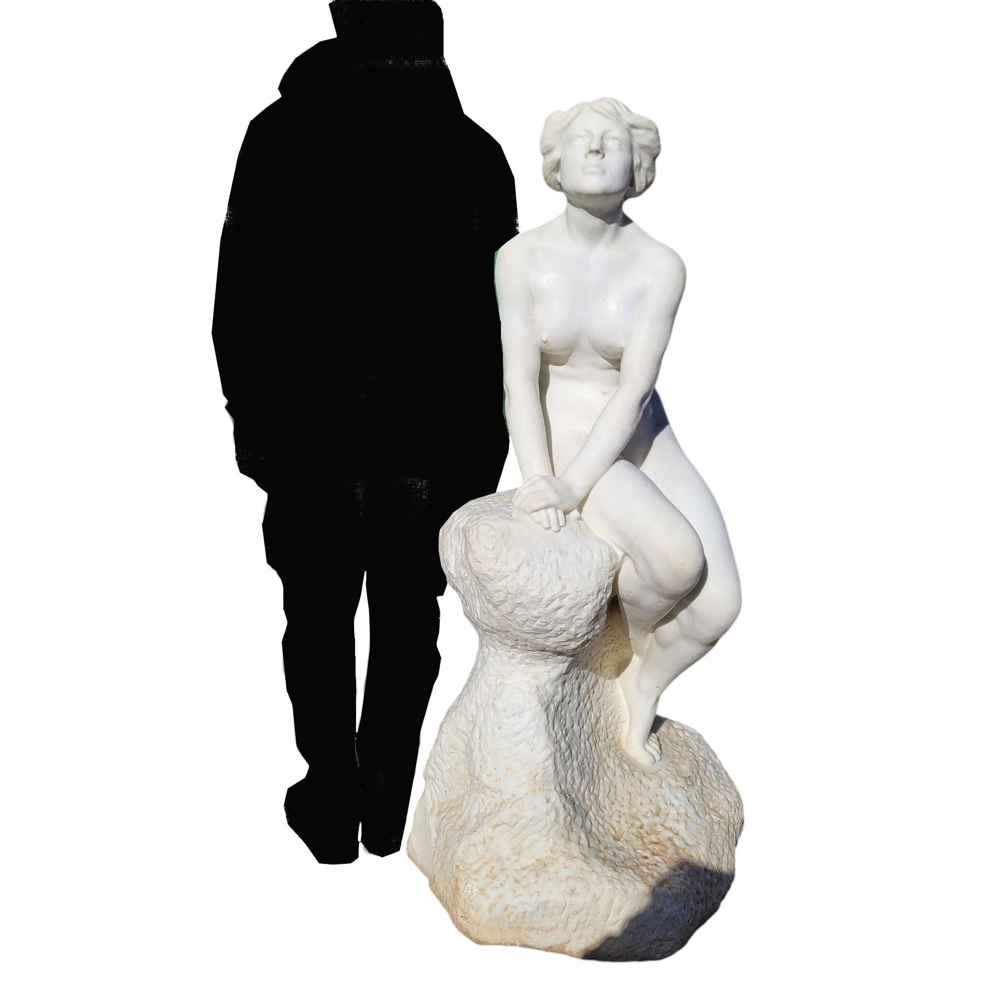 Wichtiger Badegast auf einem Felsen, großer weißer Marmor (155 cm), Ende 19. im Angebot 13