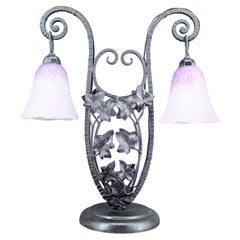 Important Bicéphalous Wrought Iron Lamp by Schneider, France, Art Deco, 1920's