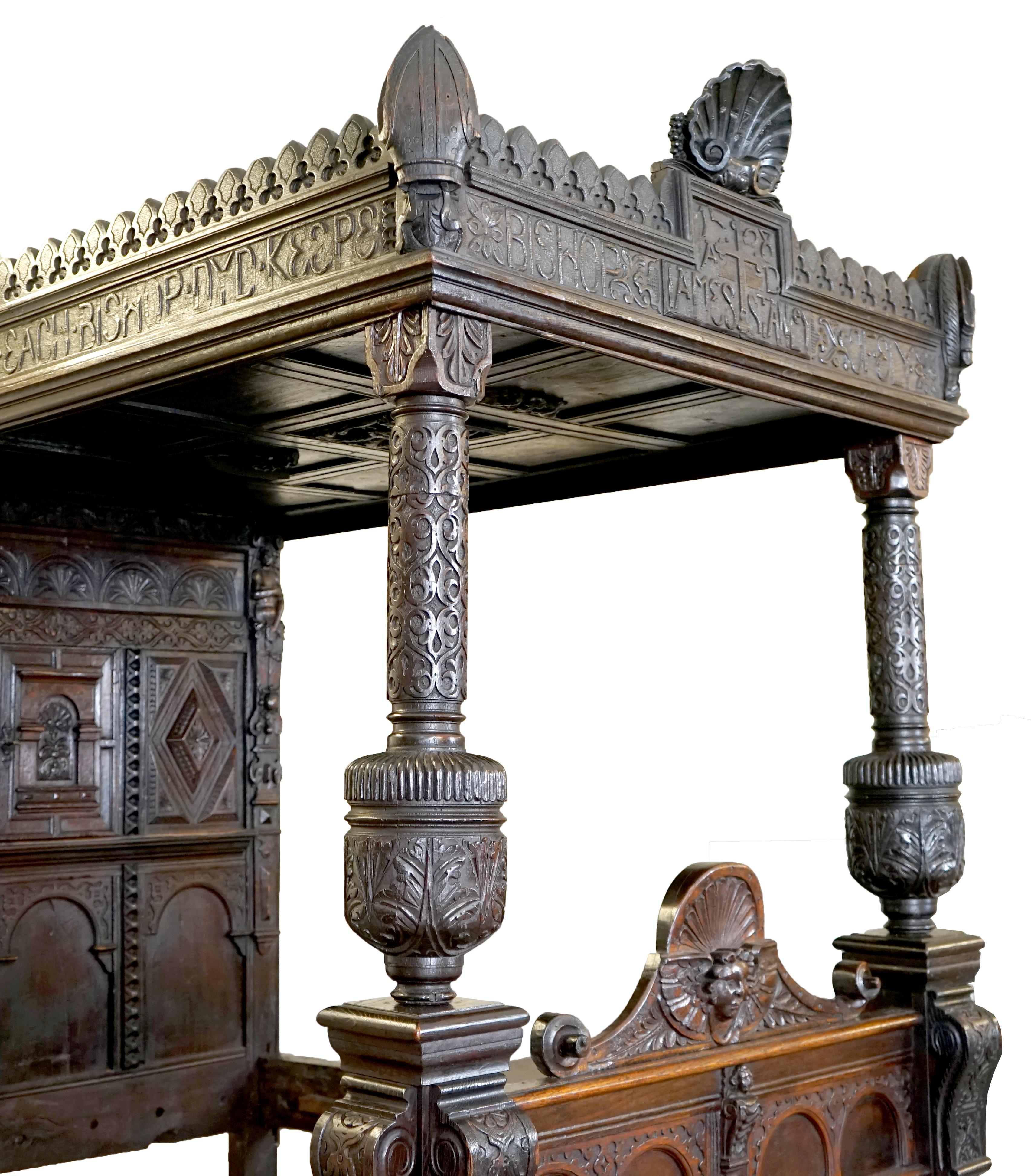English IMPORTANT BISHOP JAMES STANLEY 1508 KING HENRY VII ENGLiSH OAK TUDOR TESTER BED For Sale