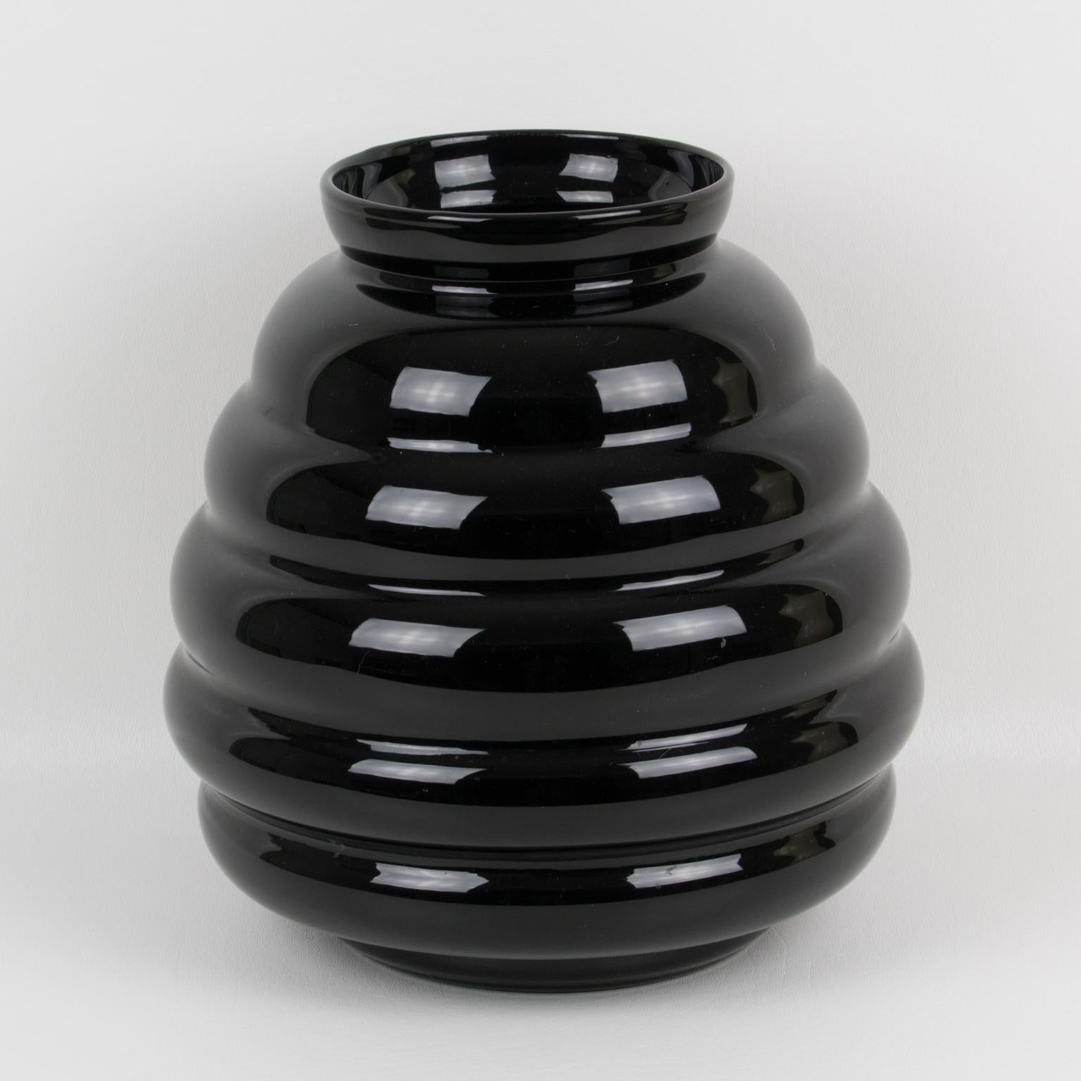 Belgian Important Black Opaline Glass Vase, Belgium 1950s For Sale