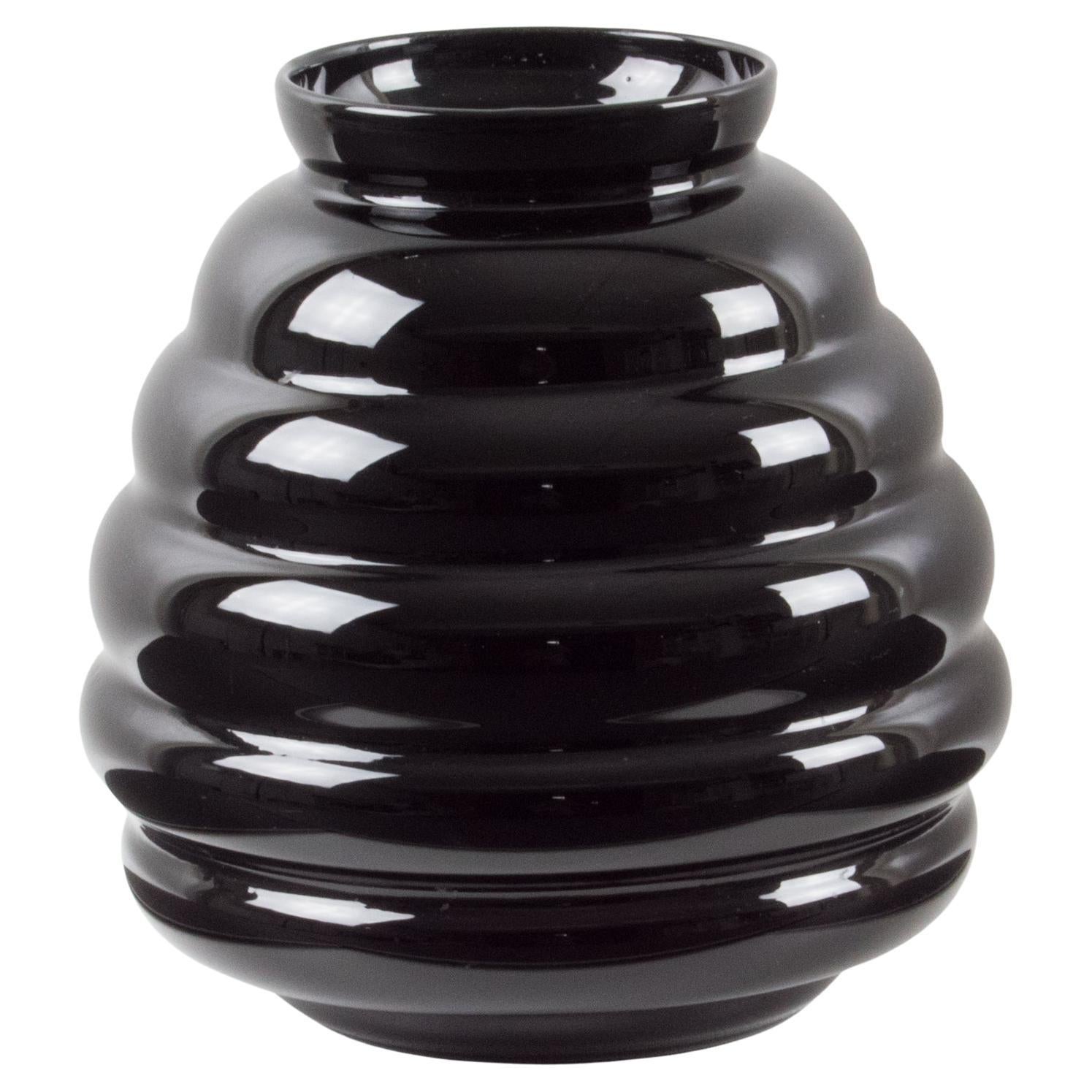 Important Black Opaline Glass Vase, Belgium 1950s