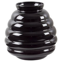 Retro Important Black Opaline Glass Vase, Belgium 1950s