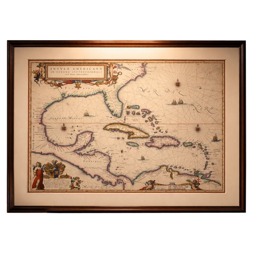 Wichtige Blaeu Karibikkarte, Westindien, dekorative Atlaskarte, ca. 1642