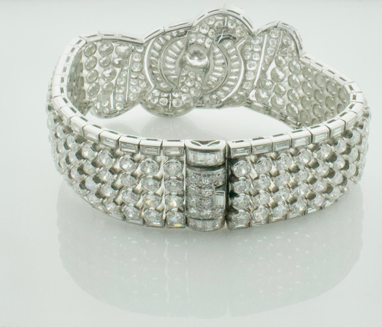Old European Cut Important Blockbuster Diamond Bracelet in Platinum 54.00 Carats, Circa 1940's For Sale