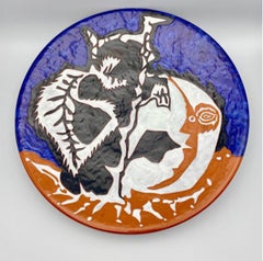 Important Blue, Black, White, Brown Platter, for Sant-Vicens by Jean Lurçat