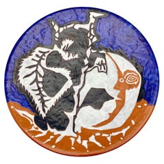 Important Blue, Black, White, Brown Platter, for Sant-Vicens by Jean Lurçat