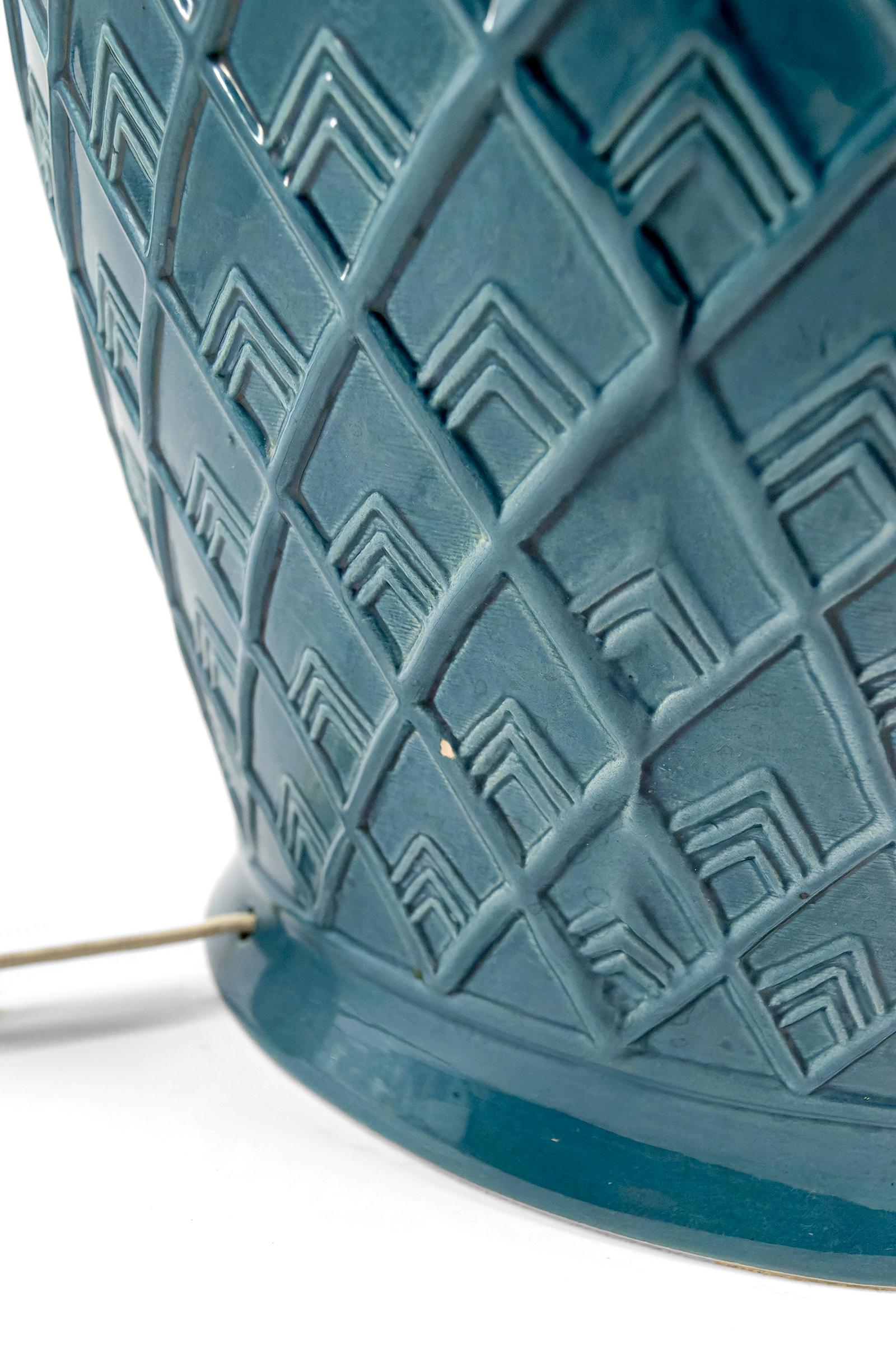 Wichtige blaue Keramiklampe, Frankreich, ca. 1950er Jahre im Angebot 5