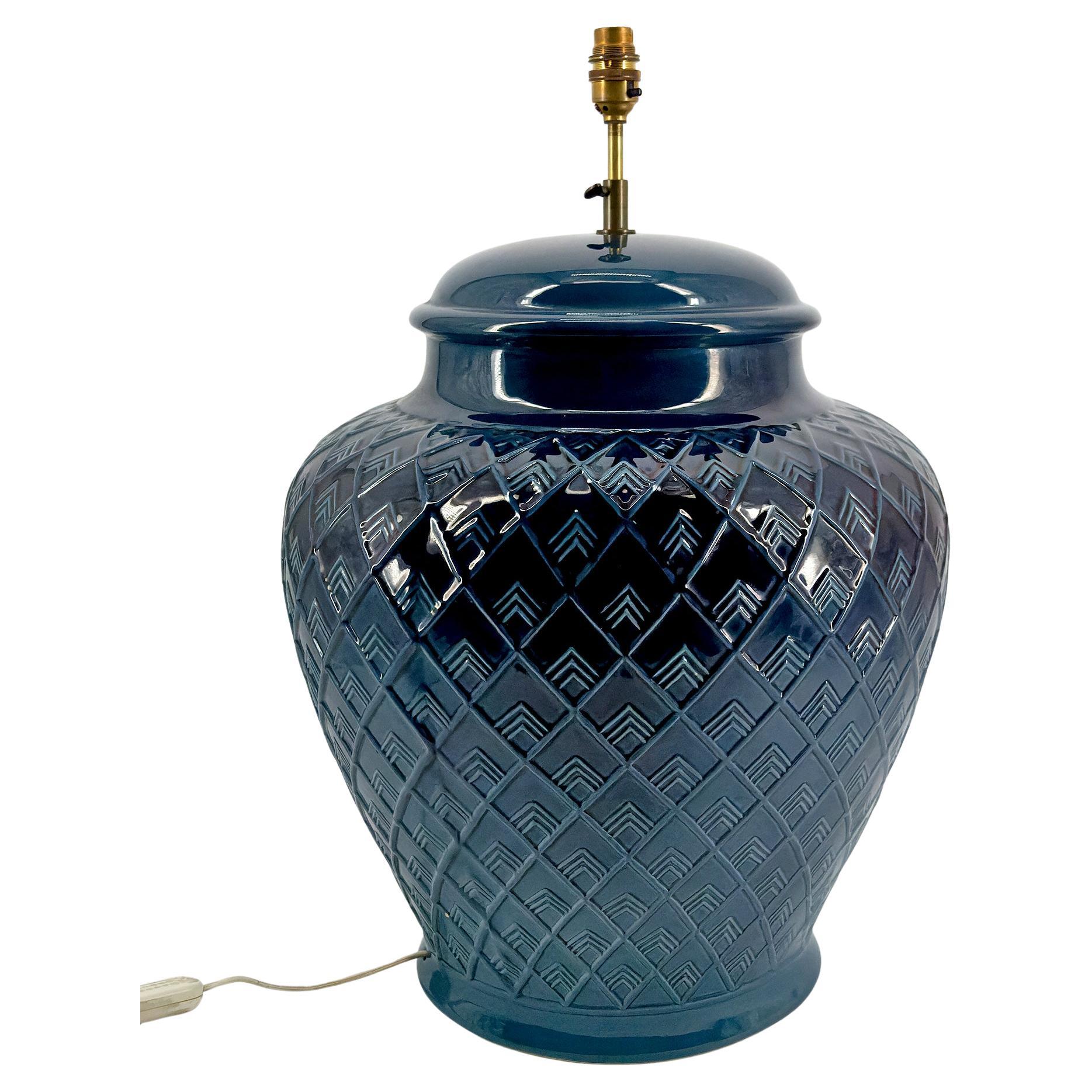 Important blue ceramic lamp, France, Circa 1950s