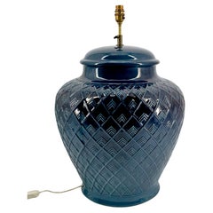Important blue ceramic lamp, France, Circa 1950s