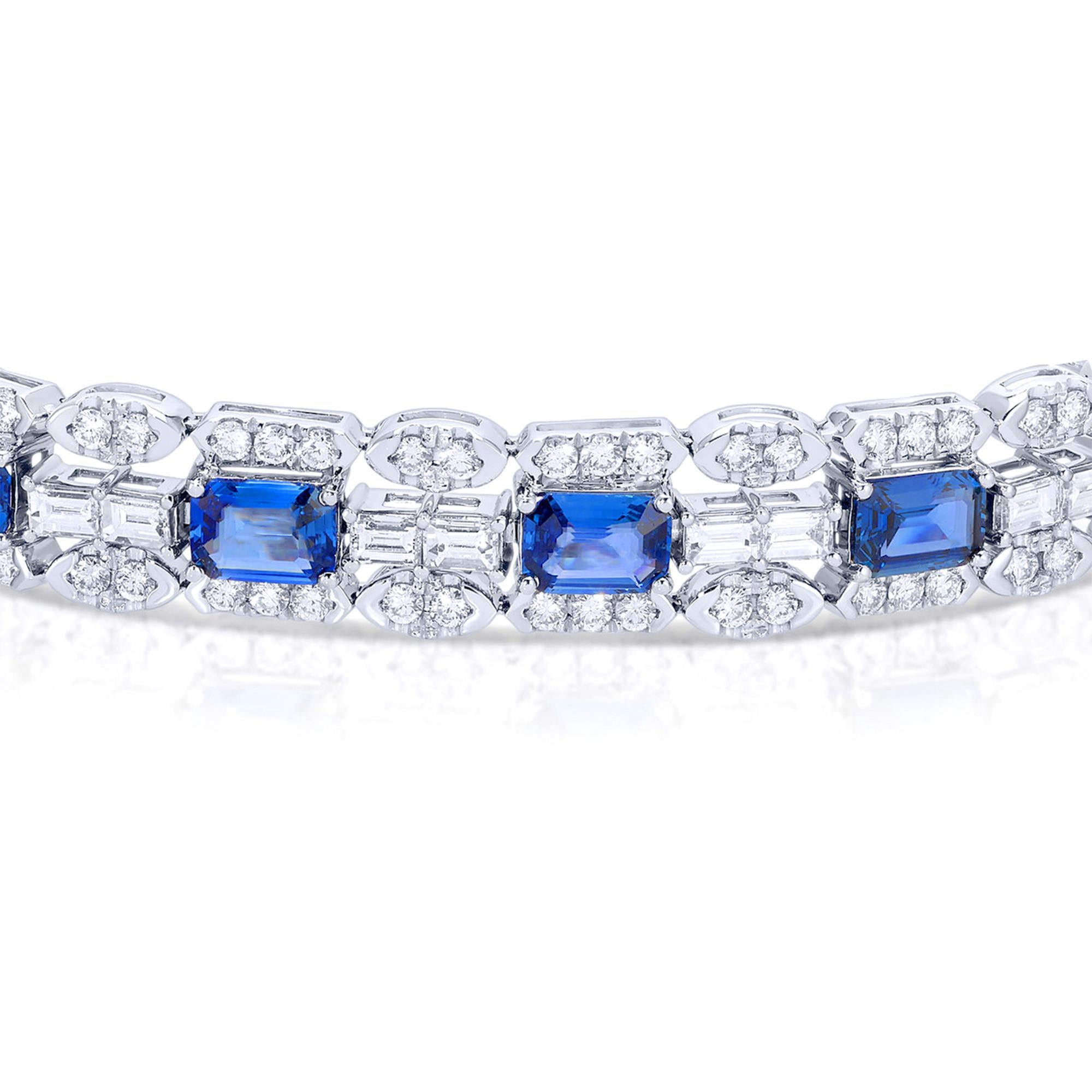 Contemporary Important Blue Sapphire and Diamond Bracelet 19.75 Carats 18K White Gold For Sale