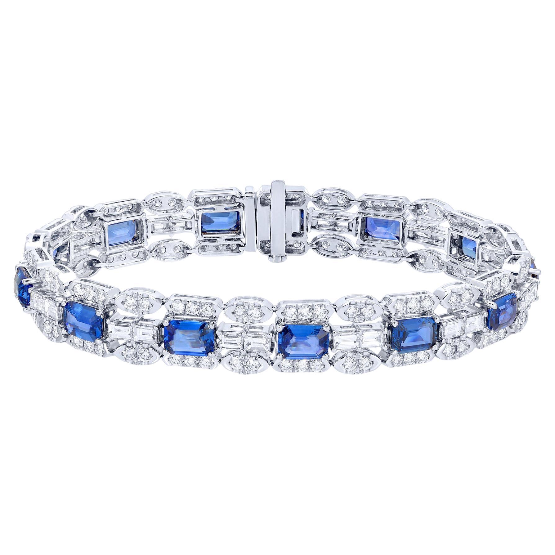 Important Blue Sapphire and Diamond Bracelet 19.75 Carats 18K White Gold