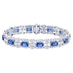 Importante Pulsera Zafiro Azul y Diamantes 19,75 Quilates Oro Blanco 18K