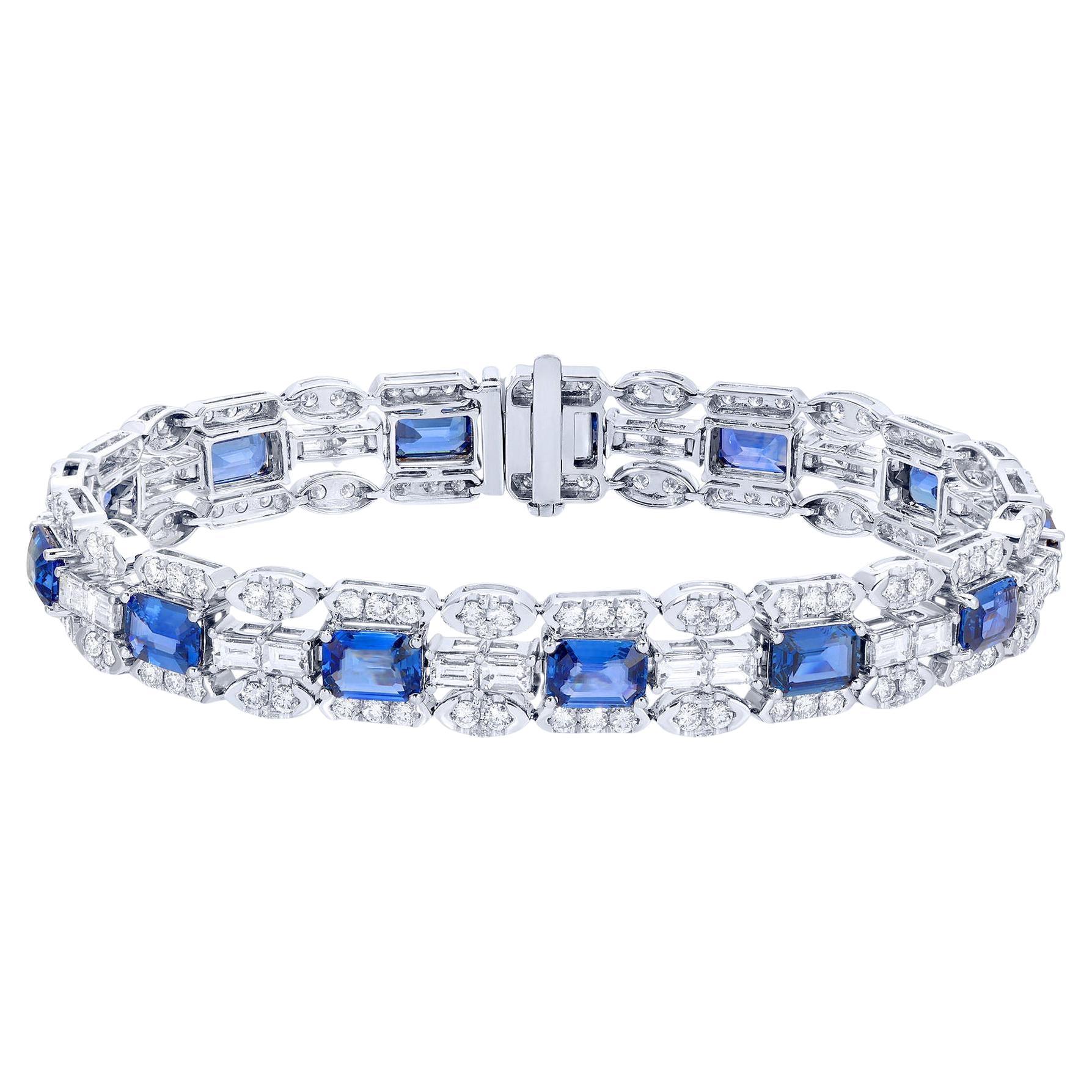 Important Blue Sapphire and Diamond Bracelet 19.75 Carats 18K White Gold For Sale