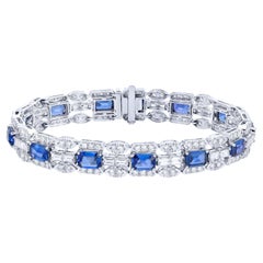 Importante Pulsera Zafiro Azul y Diamantes 19,75 Quilates Oro Blanco 18K