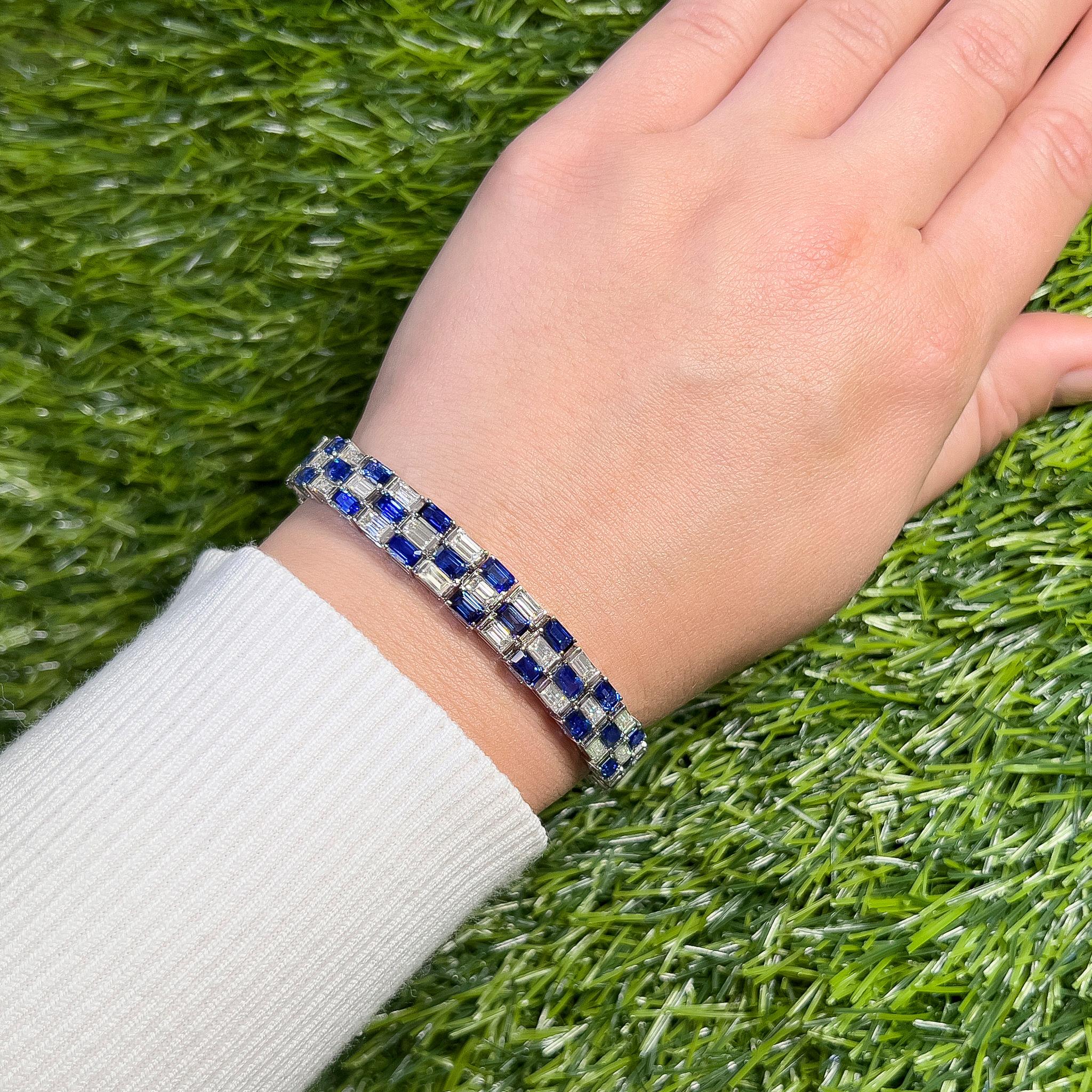 It comes with the appraisal by GIA GG/AJP
All Gemstones are Natural
48 Blue Sapphires = 18.60 Carats
48 Diamonds = 7.50 Carats
Metal: 18K White Gold
Bracelet Length: 7 Inches