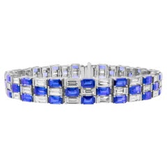 Important Blue Sapphire and Diamond Bracelet 26.14 Carats 18K Gold