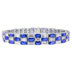 Importante Pulsera Zafiro Azul y Diamantes 26,1 Quilates Oro 18K