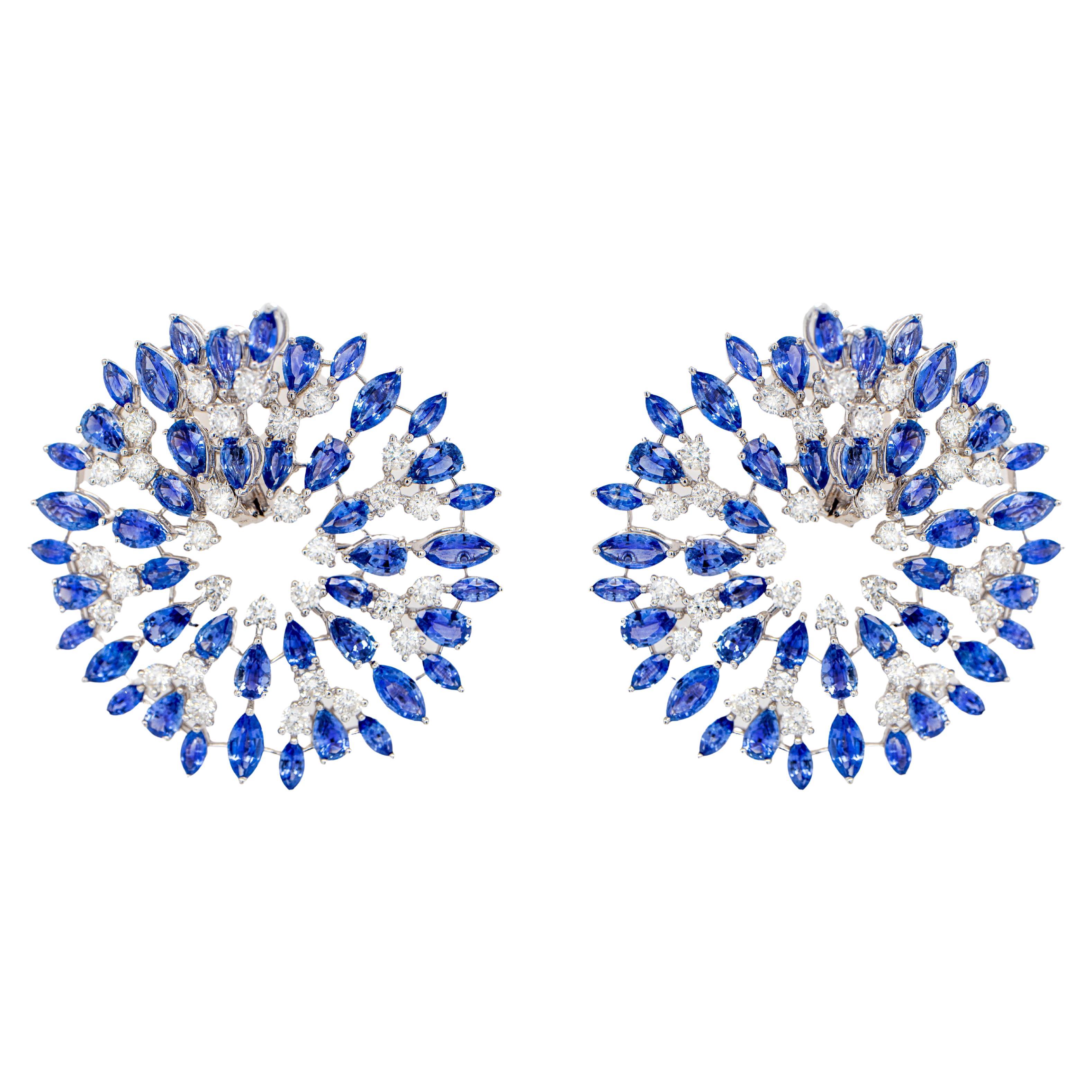 Important Blue Sapphire and Diamond Earrings 26 Carats 18K Gold