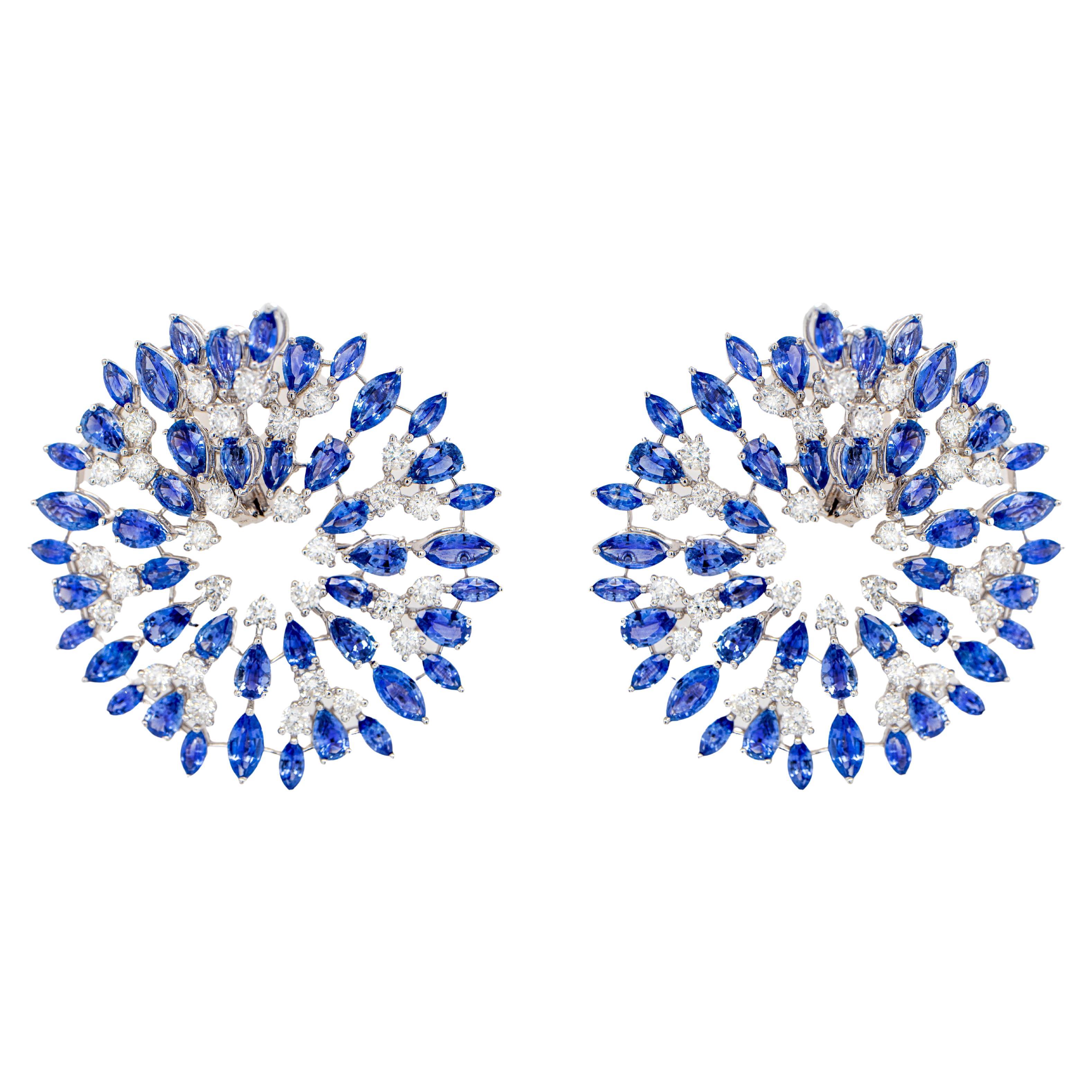 Important Blue Sapphire and Diamond Earrings 26 Carats 18K Gold