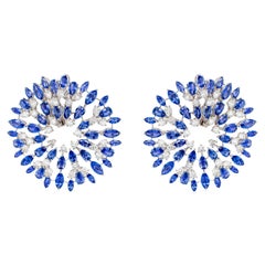 Boucles d'oreilles importantes en saphir bleu et diamant 26 carats or 18K