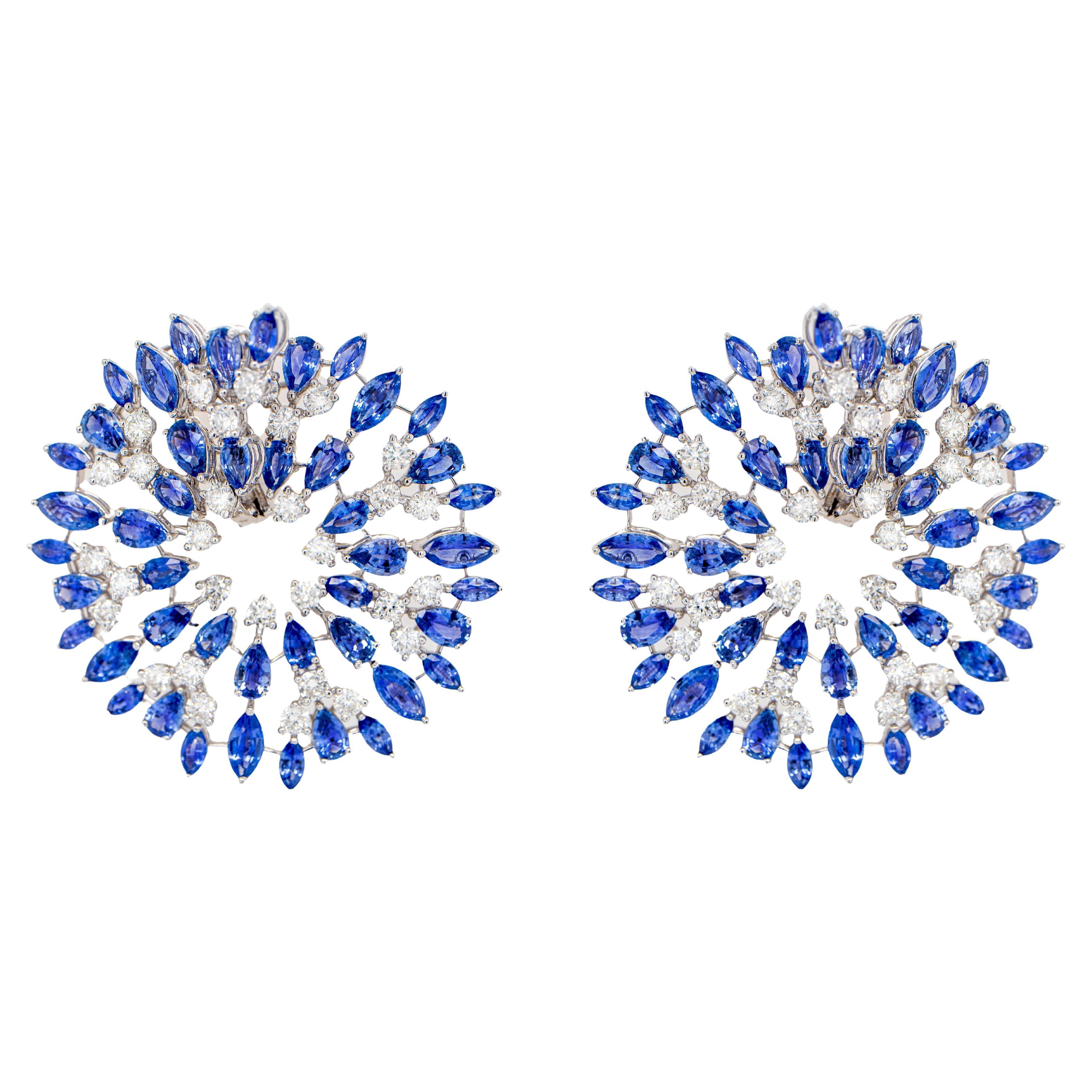 Wichtige blaue Saphir- und Diamant-Ohrringe 26 Karat 18K Gold