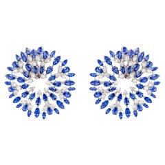 Importantes Pendientes Zafiro Azul y Diamante 26 Quilates Oro 18K