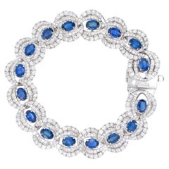 Important bracelet à maillons en or 18 carats avec saphir bleu et diamants de 10,8 carats