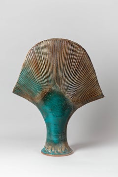 Important Blue Stoneware Ceramic Vase by Gustave Tiffoche, circa 1980