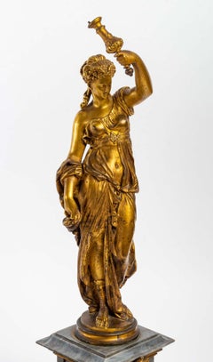 Important Blue Turquise Marble Mantel Set in Gilt Bronze