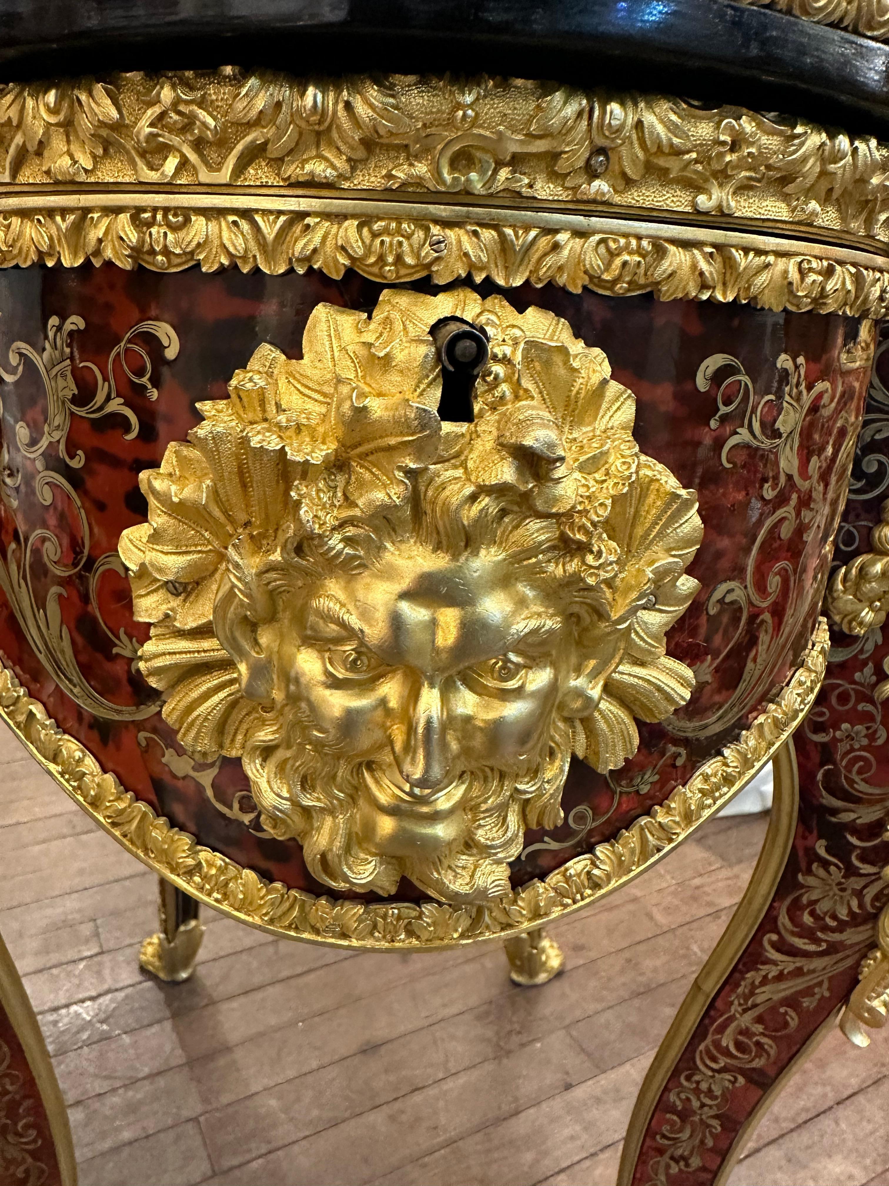 A stunning rare and important signed table attributed to Caillaux,  (Eugène Paul Caillaux, active in the mid–19th century), Paris, ca. 1850/60.
The craftsmanship is of exceptional quality. Polished tortoise shell is complemented with brass inlay in