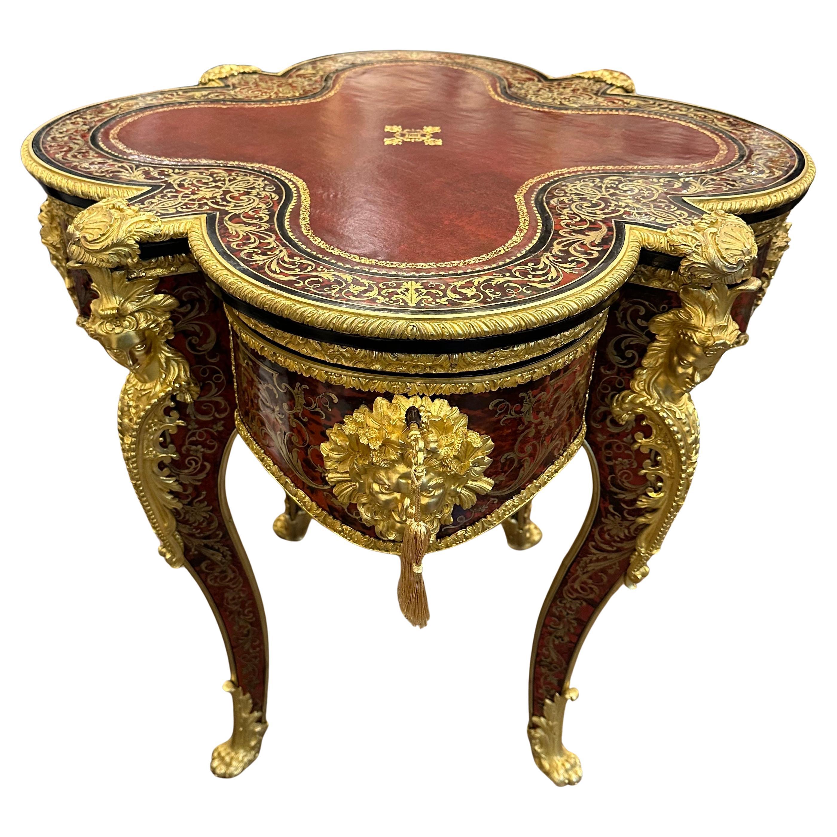 Important boulle marquetry centre table in the Regency style, signed CAILLAUX For Sale