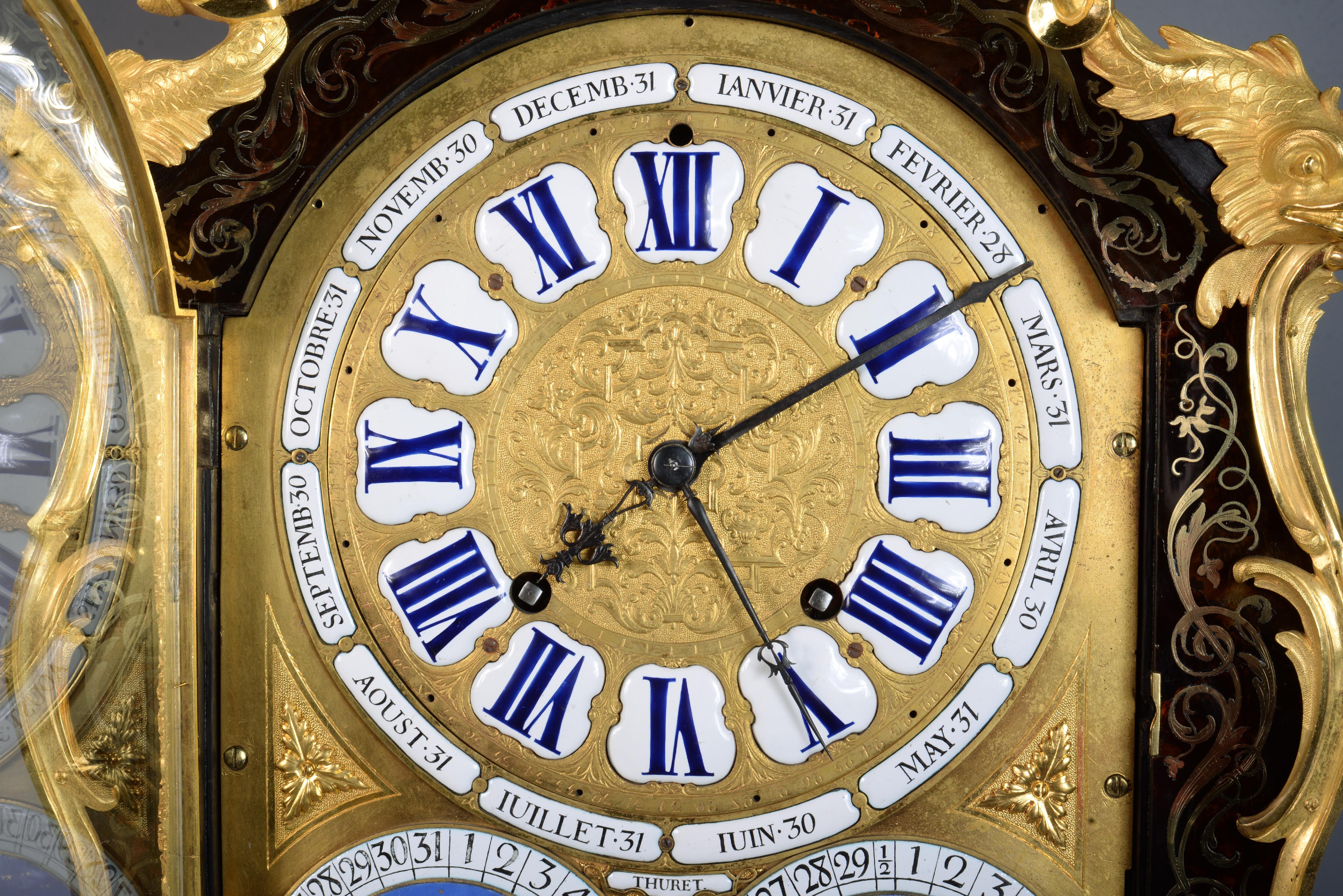 Important Boulle Marquetry Clock, 19th Century For Sale 4