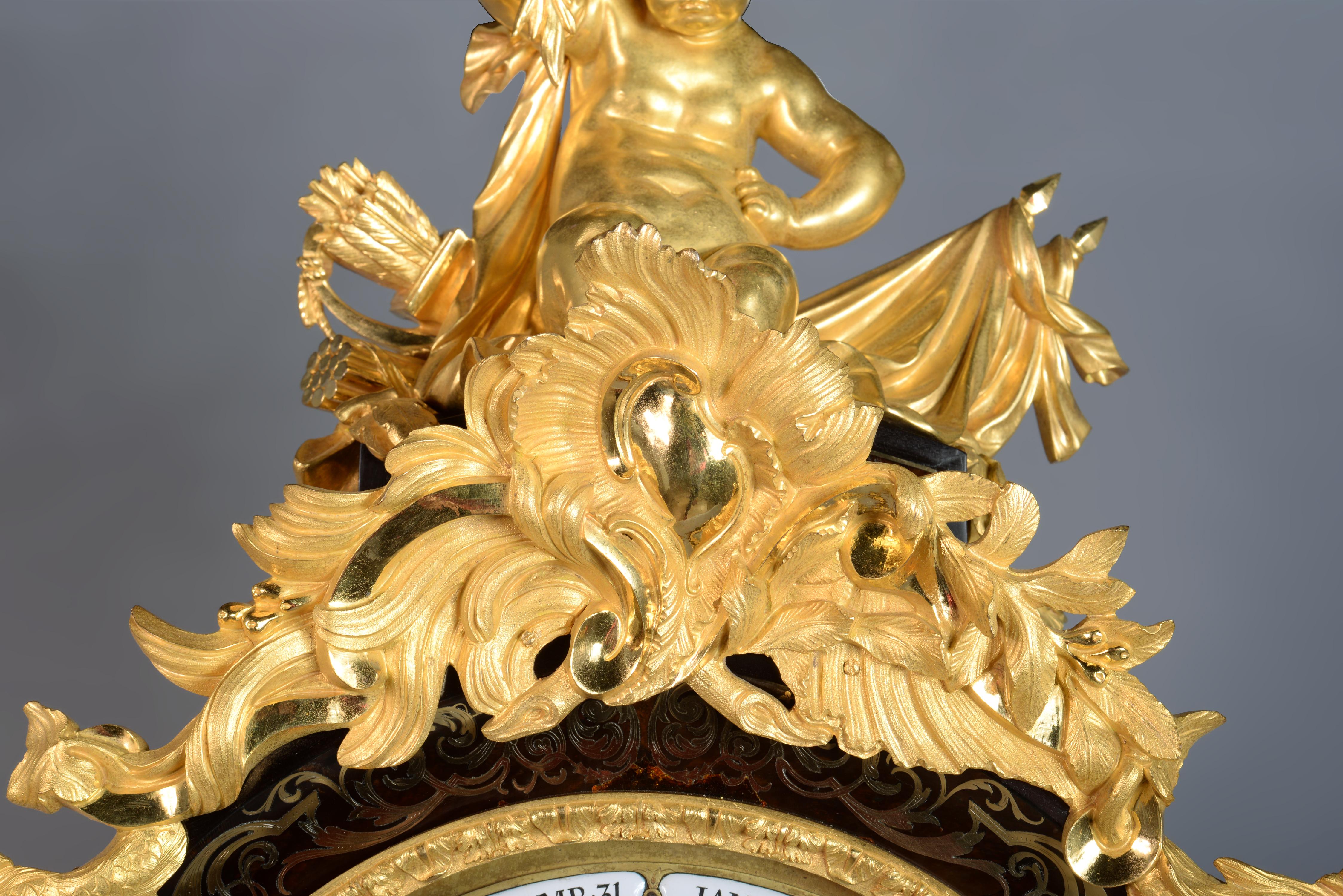 Important Boulle Marquetry Clock, 19th Century For Sale 1