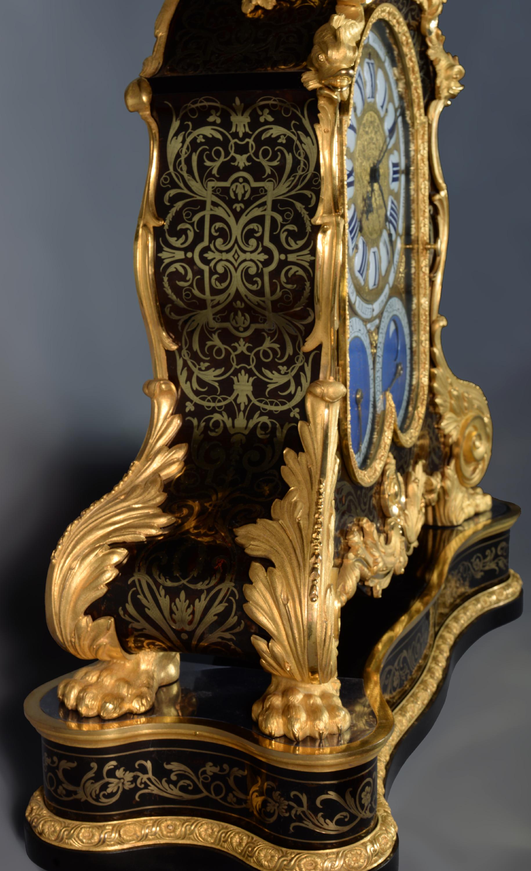 Important Boulle Marquetry Clock, 19th Century For Sale 2