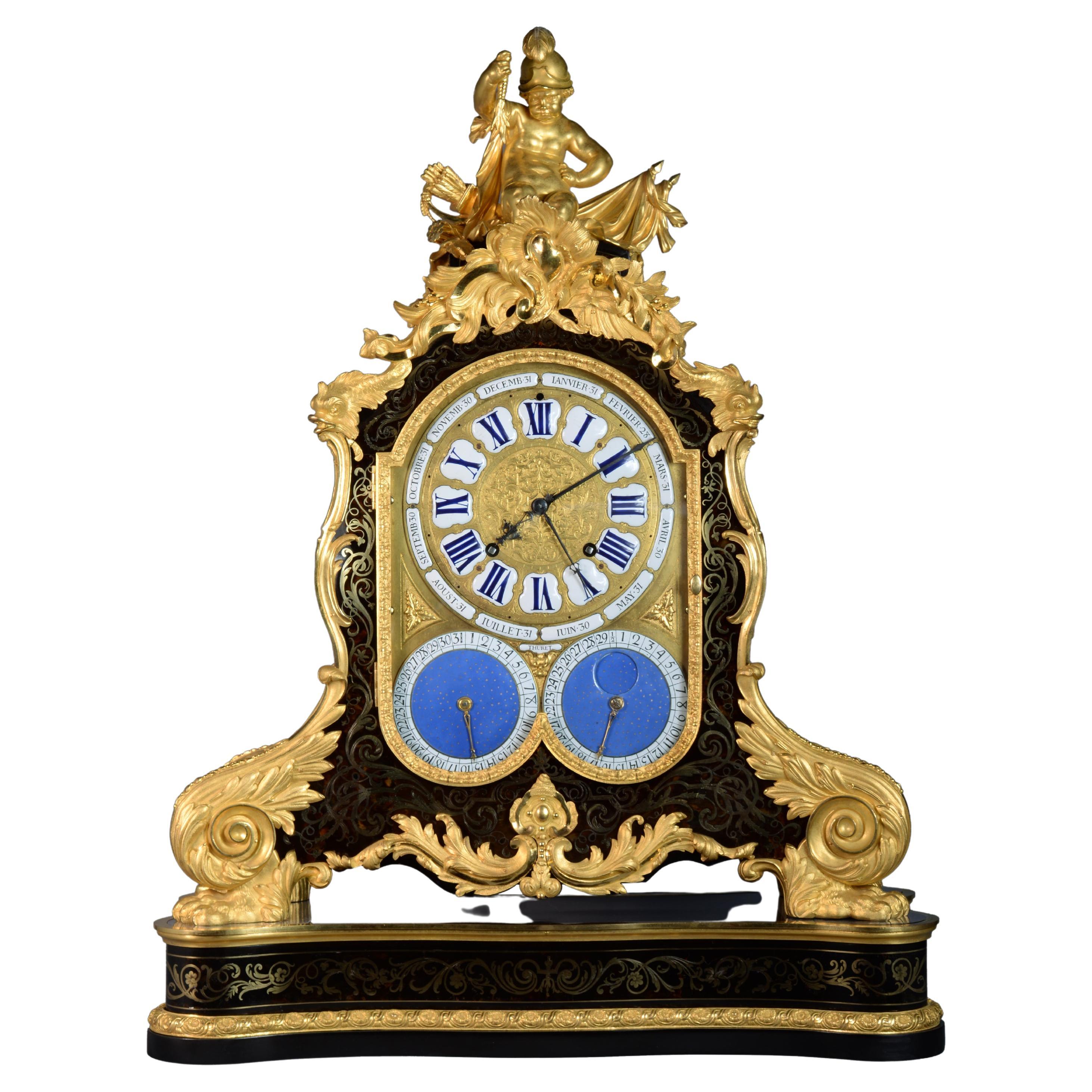 Important Boulle Marquetry Clock, 19th Century For Sale