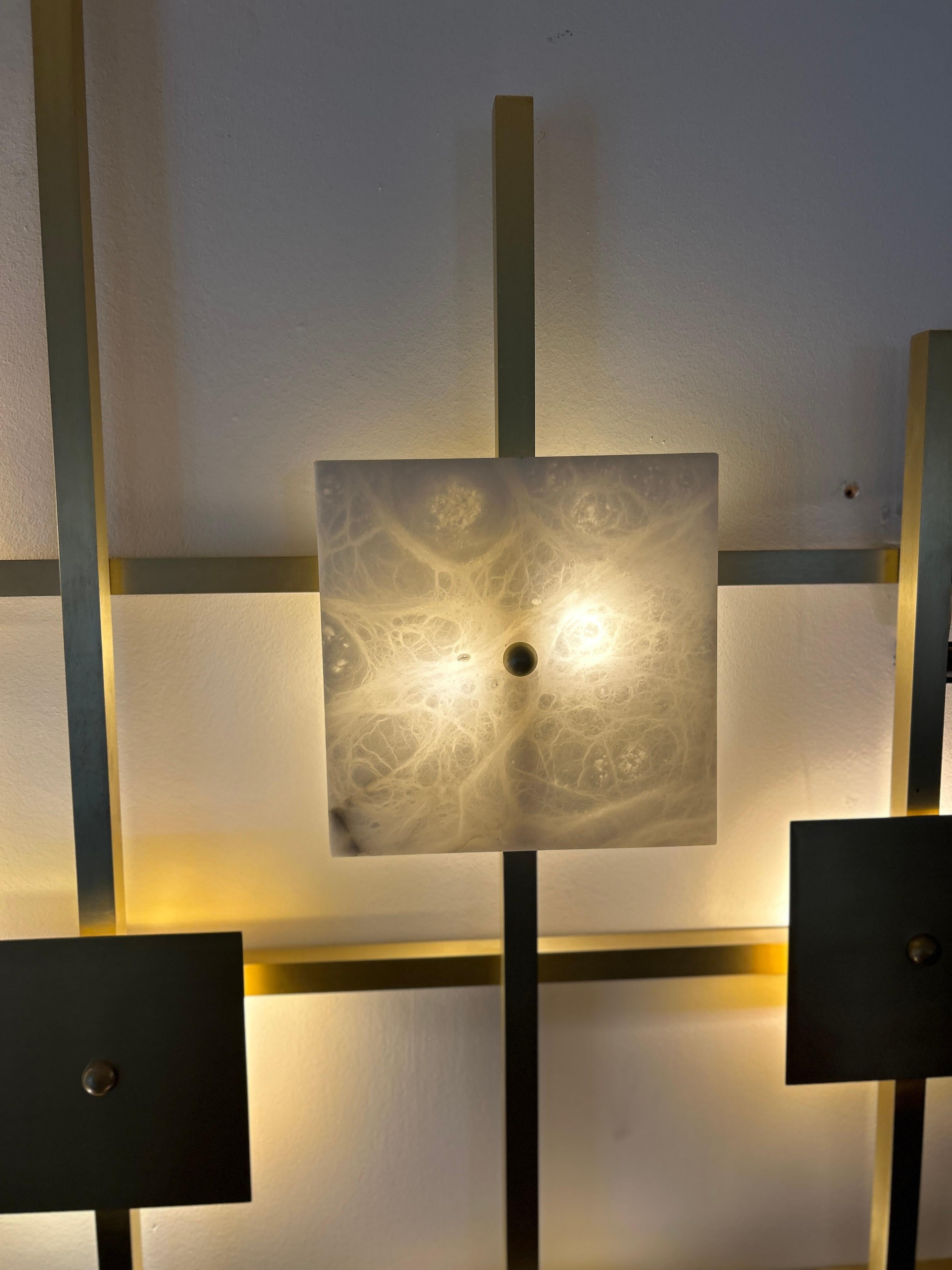 Brass Important brass and marble wall light in the style of Eric de Dormael 1990 For Sale