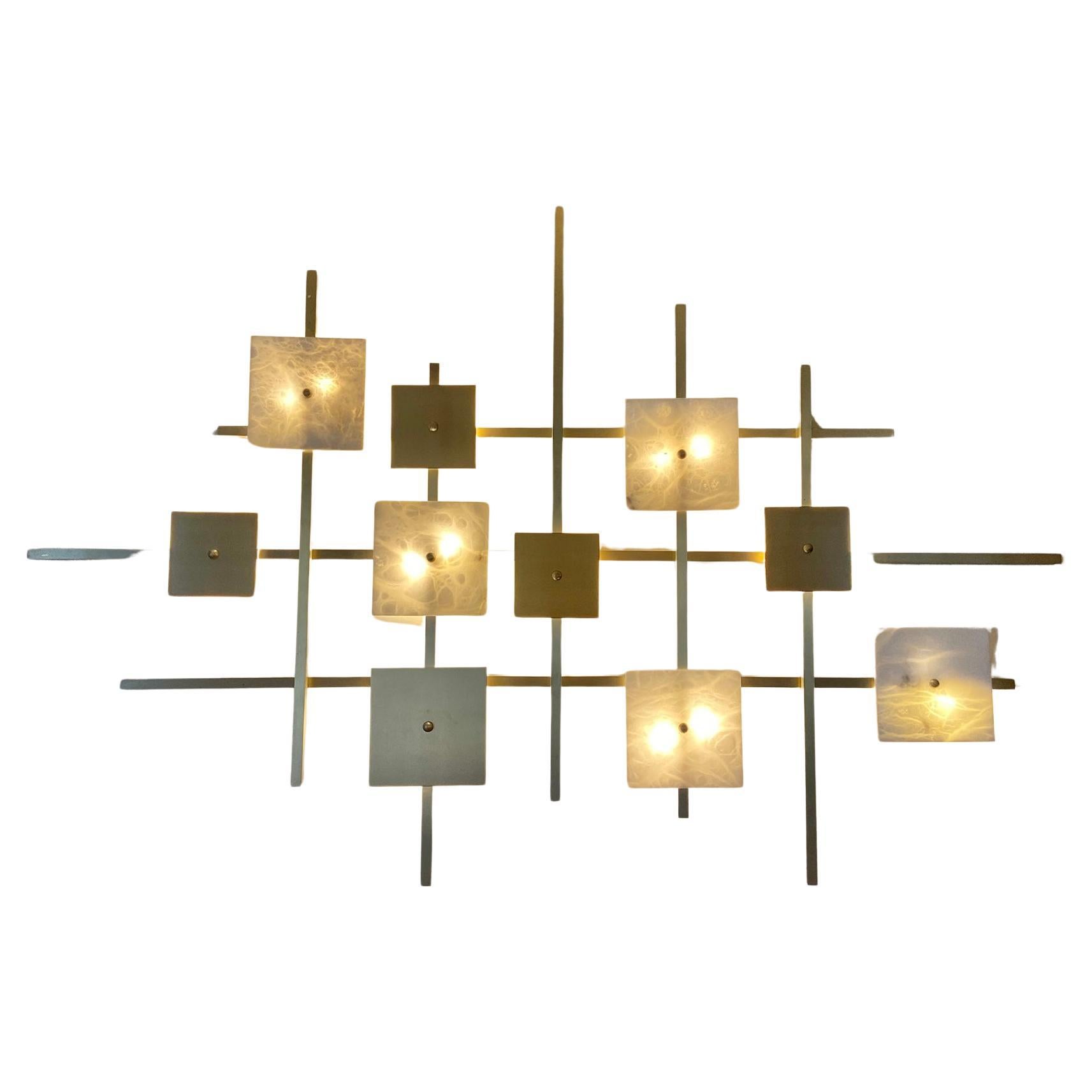 Important brass and marble wall light in the style of Eric de Dormael 1990 For Sale
